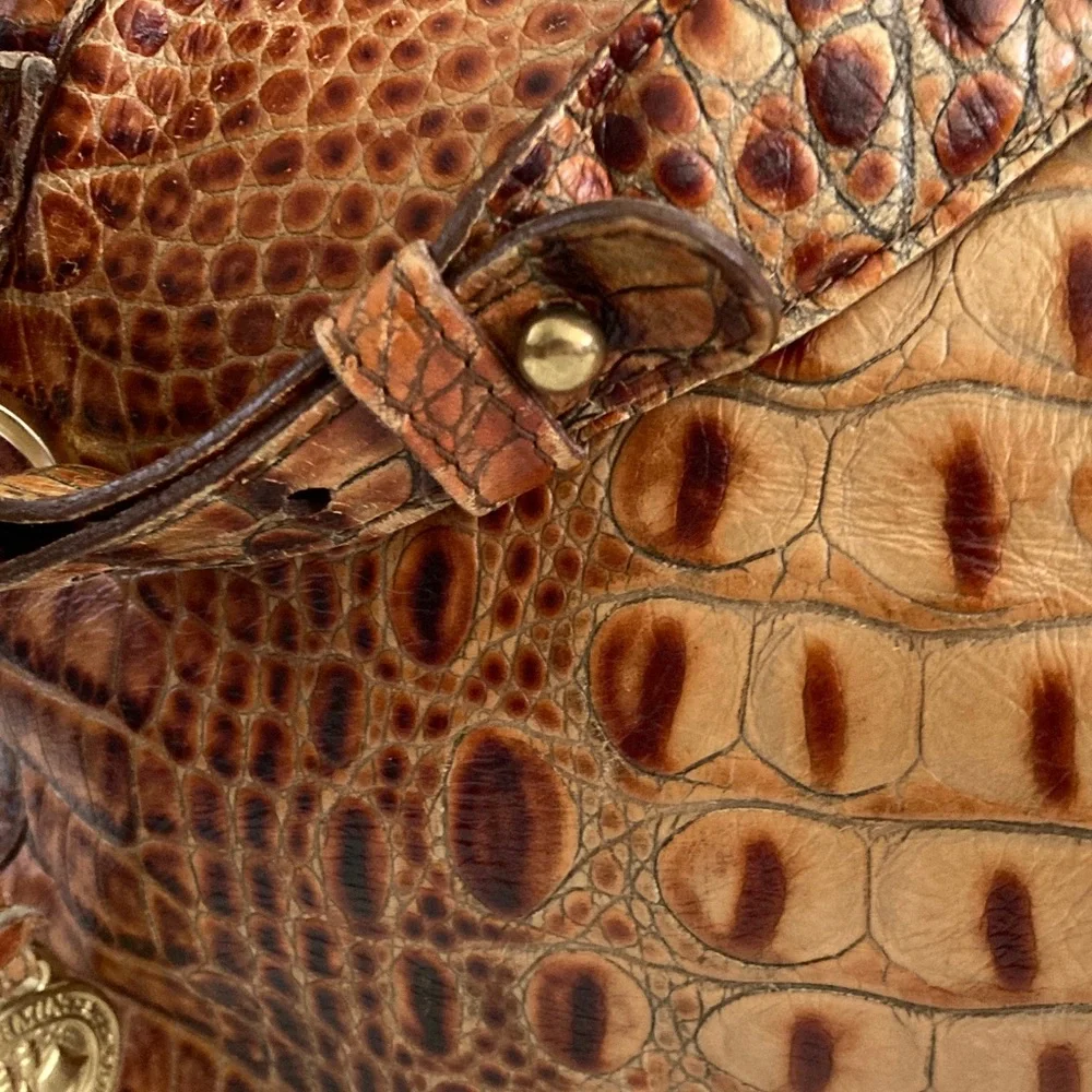 Brahmin Brown Crocodile Embossed toasted almond Shoulder Bag